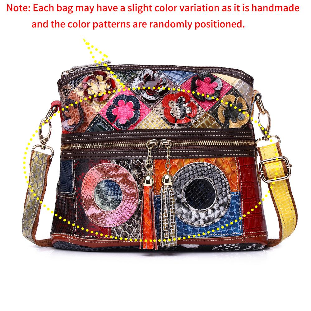 Leather Snake Color Handmade Casual Daily Personalized Tassel Flower Shoulder Crossbody Women'S Bag