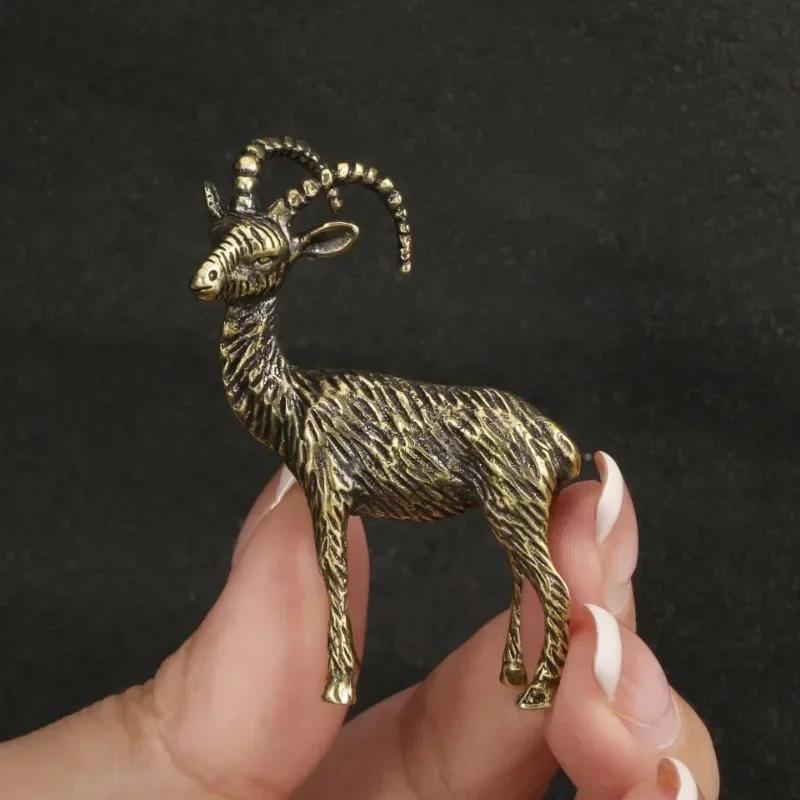Solid Brass Goat Small Ornament Antique Copper Zodiac Animal Sheep Miniature Figurines Home Decoration Accessories Desktop Decor