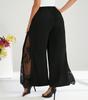 Women's Plus Size Black Elegant Spring Summer Casual Split Lace Patchwork Loose Elastic Waist Wide Leg Pants Straight Leg Pants