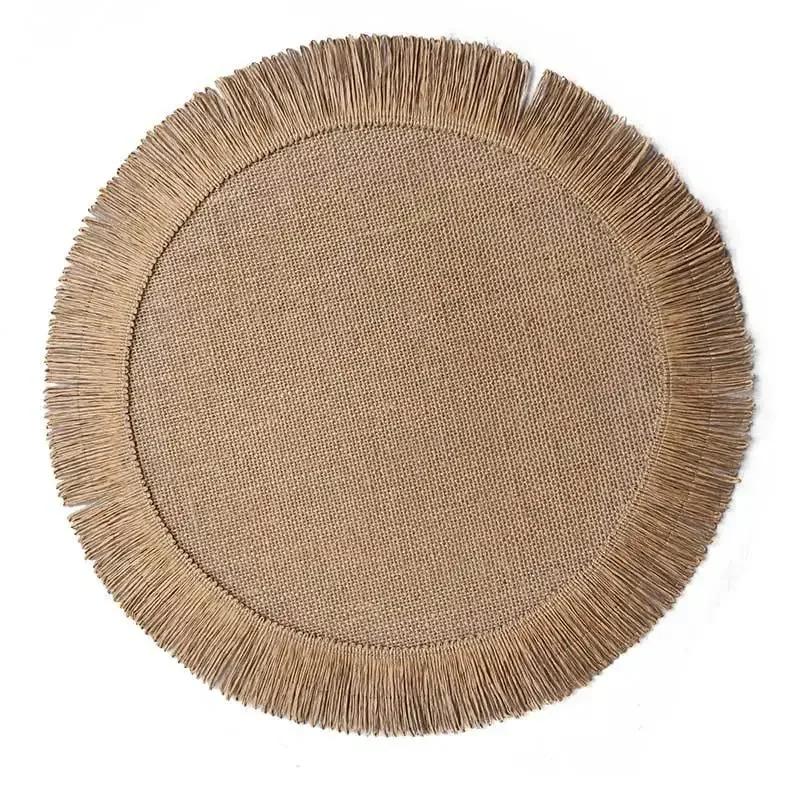 1pc Round Linen Placemats Table Mats Hand Woven Non-slip Heat Insulation Place Mats Tea Cup Pad Dining Table Decorations
