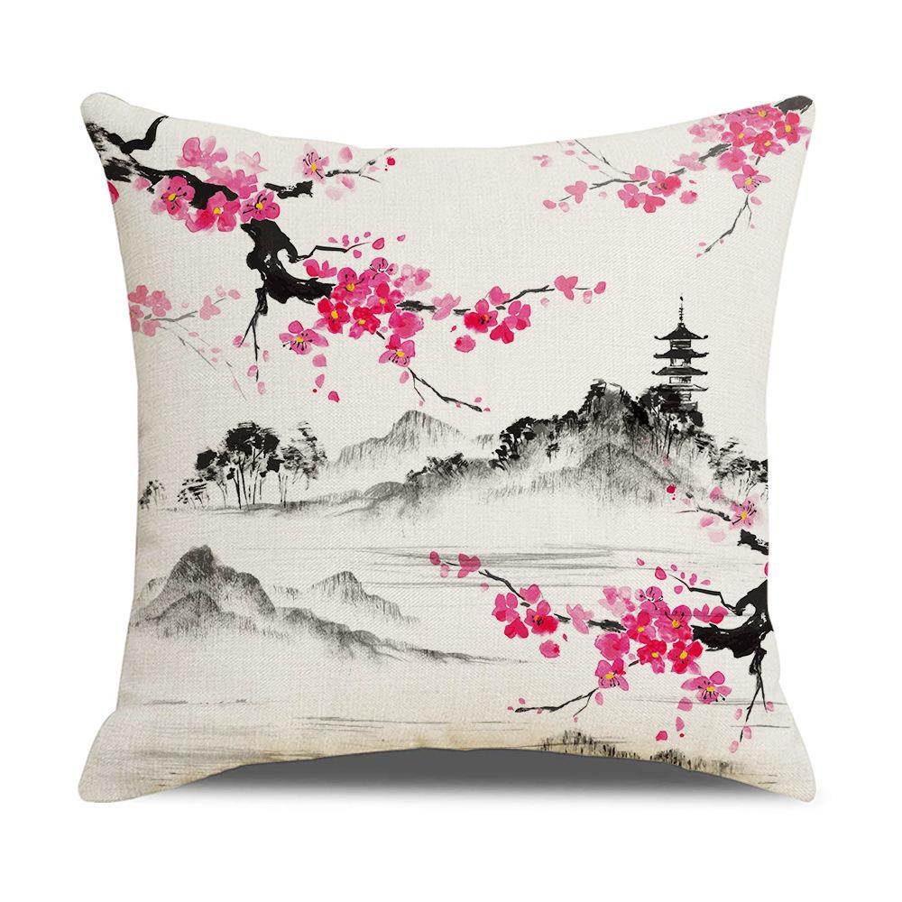 New Chinese Style Linen Pillowcase Ink Painting Landscape Digital Printing Cushion Cover Sofa Living Room Bedroom Cushion Cover