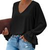 Women's Basic Shirts V Neck Long Flared Sleeves Blouses
