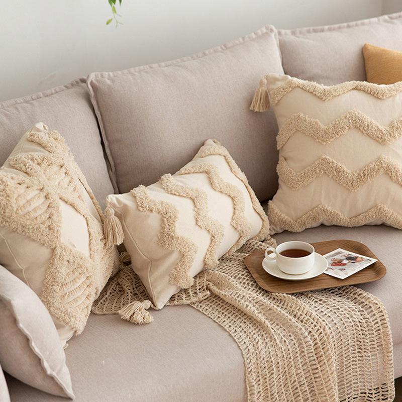 Simple Modern Tufted Tassel Pillow Sofa Living Room Lumbar Pillow Nap Pillow Bed Back Cushion Core-free Pillow Case