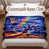 Tree of Life Theme Soft Blanket Personalized Custom Name Text Print Warm Blanket Home Sofa Bedroom Decor