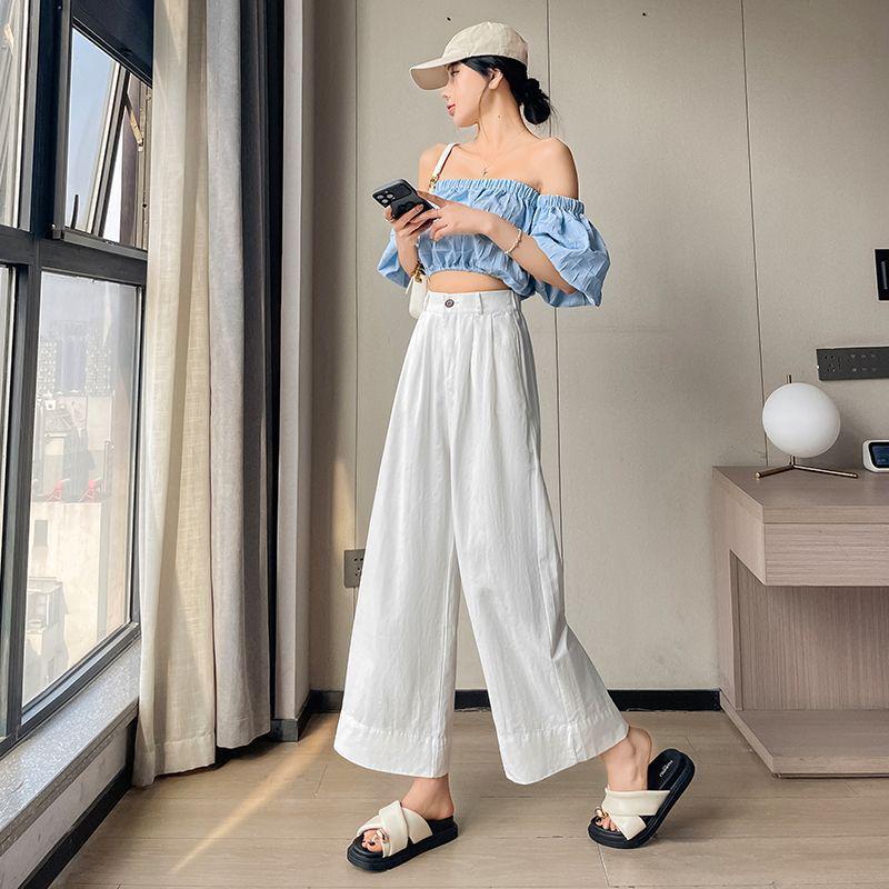 

Women s White High-Waisted Pleated Wide-Leg Crop Pants - Summer 2026 Petite Collection M (90-100 jin) белый