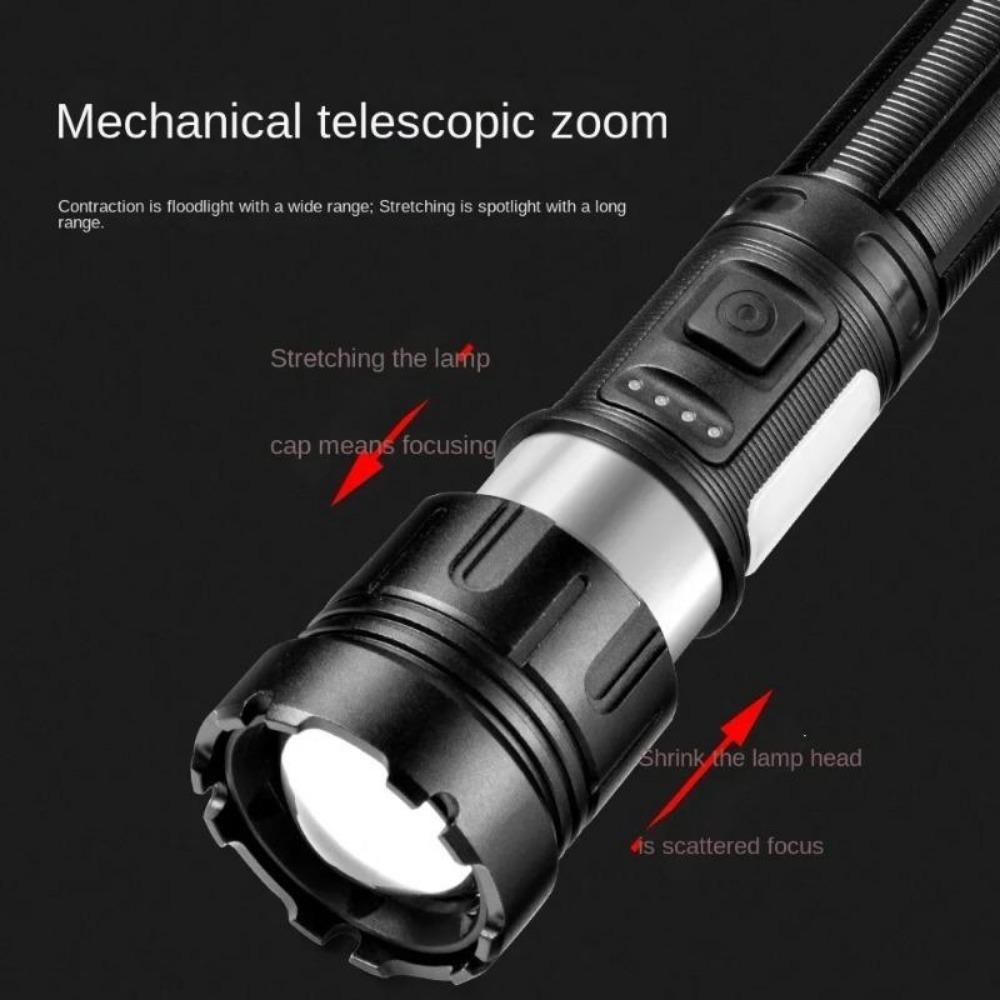 6000lm Strong Light Flashlight 18650 Battery Flashlight Ultra-long Distance USB Charging Outdoor Telescopic Zoom Super Bright Torch