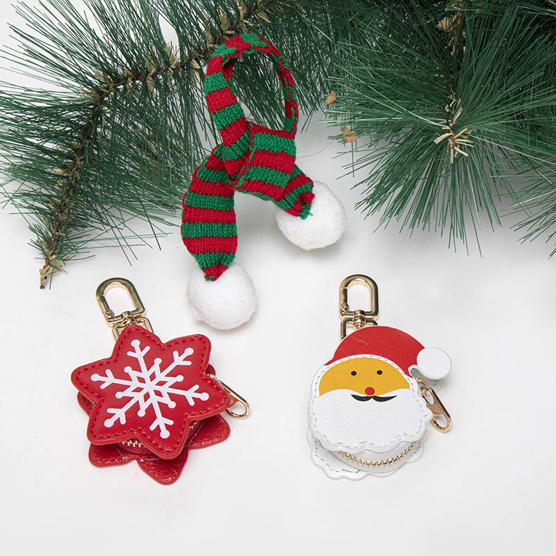 Christmas Theme Coin Purse Pendant Keychain Snowflake Charm Pendant Keyring Jewelry For Girl Women Gift Bag Decoration
