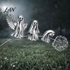 Unique Garden Art for Halloween Ghost Stake, Rustic Yard Decor with Dandelion Accent, Iron Lawn Stakes Metal Sculpture Patio Flower Bed And