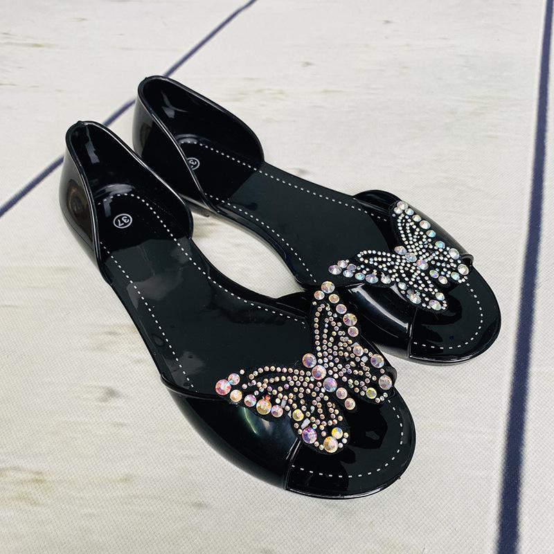 Fashion Colored Diamond Bow Shoes Fish Mouth Shoes Casual Pvc Shoes