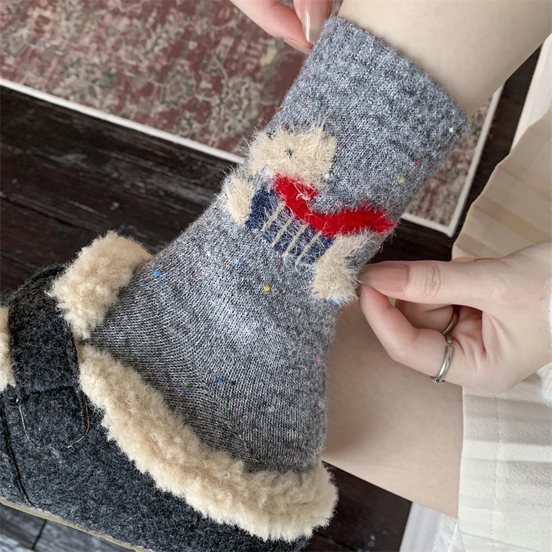 Autumn and Winter Socks: Women's Mid-calf Socks, Thickened Cashmere, Warm and Cute Wool Socks, Grey Girls' Long Calf Socks