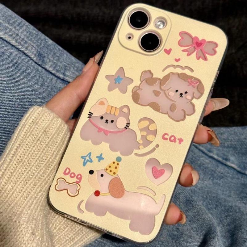 Transparent Hollow Cat and Dog Suitable for Apple 15prom Mobile Phone Case 14/13/12 Soft Case iPhone11 All-inclusive XR/X