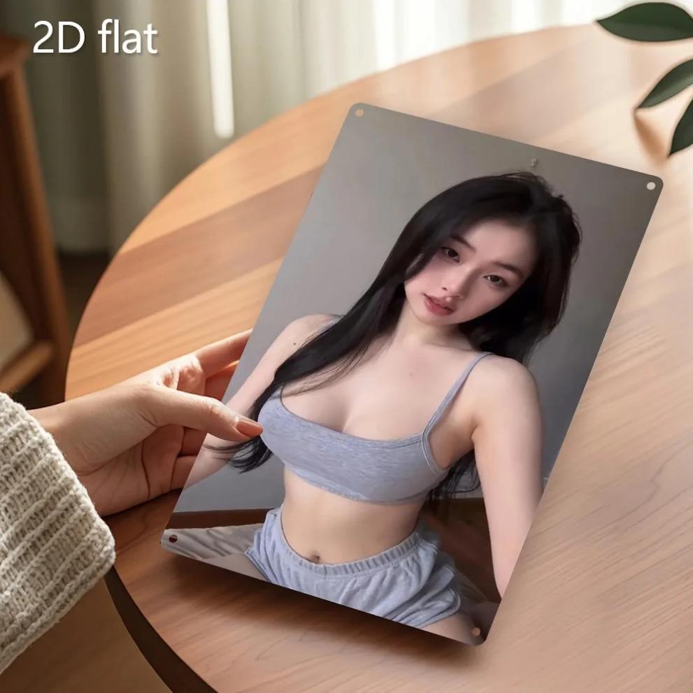 Vintage Metal Wall Art Retro Woman Portrait Iron Decor Home Office Gym Man Cave