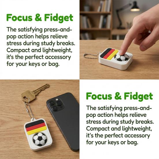 Football Clicker Fidget Toy with Ball Chain Stress Relief National Flag Football Decompression Button Keychain Pendant Backpack Charm Fans Gift
