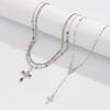 3Pcs/Set Hiphop Colored Zircon Cross Pendant Necklace for Women Men Y2K Punk Multi Layer Gold Color Chain Necklace Jewelry Gifts
