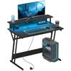 Escritorio para Gaming con Luces LED 100x60 cm Tomas de Corriente Soporte para Monitor Estantes y Mando a Distancia Negro