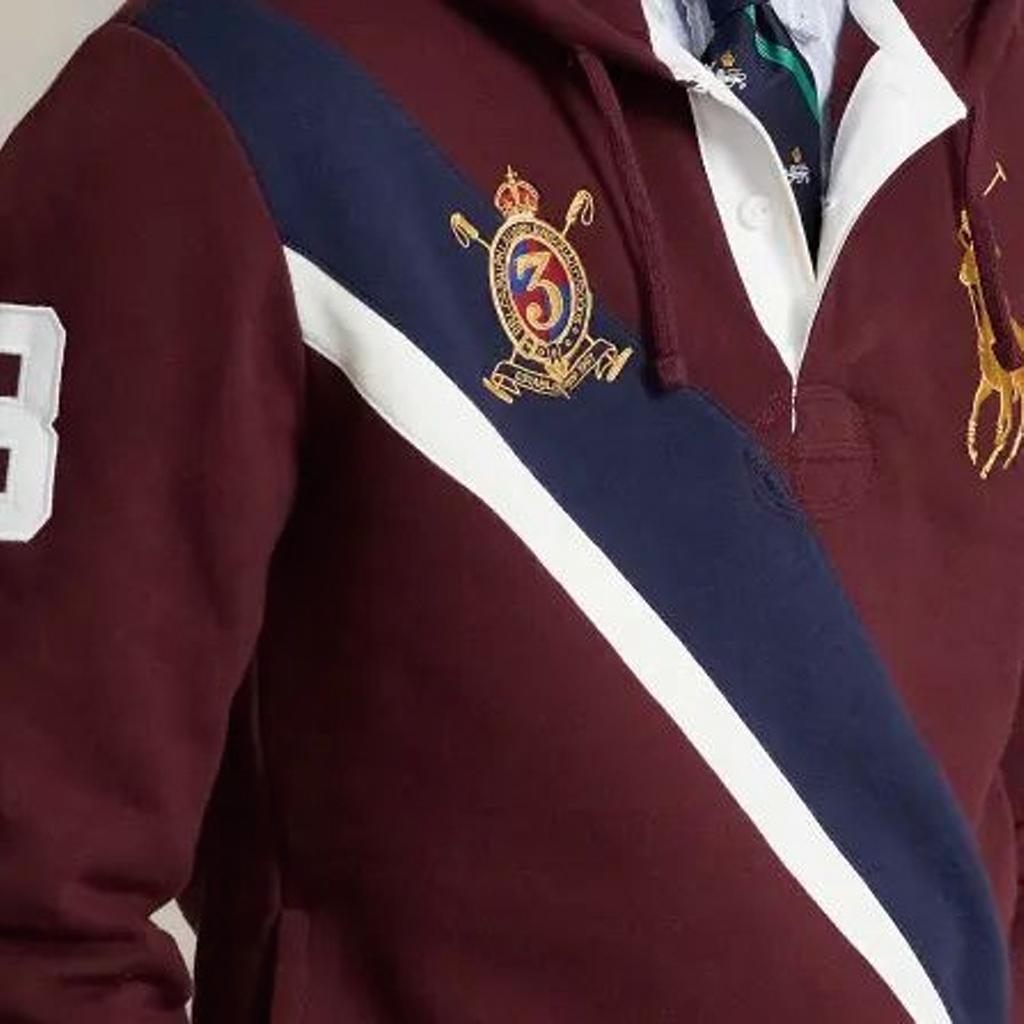 Polo Ralph Lauren Badge Stripe Number Print Hooded Pullover Long Sleeve Sweatshirt Men Sweatshirt Red MNPOKNI16823-180