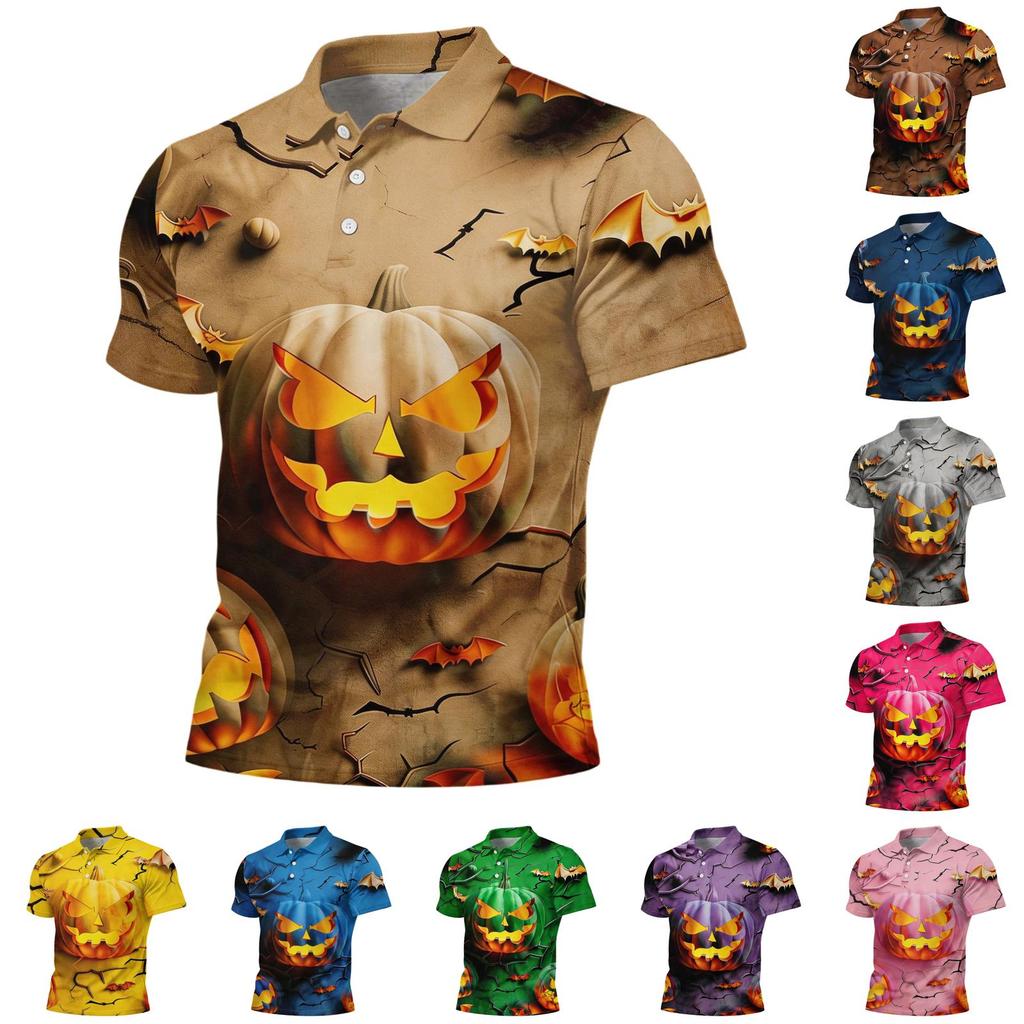 Men's Short Sleeve Halloween Print Shirt Casual Sports Top