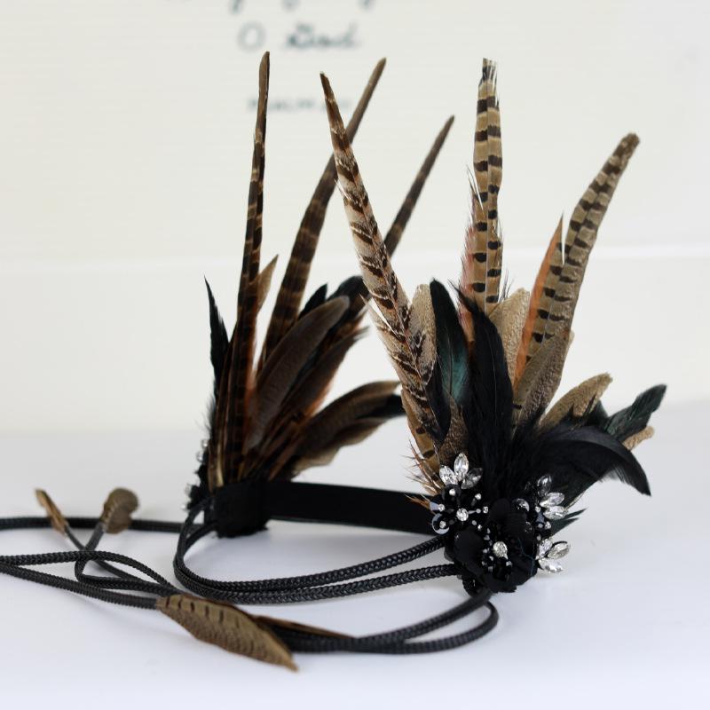 Ancient Style Black Chicken Feather Headdress - Comic Con Indian Chief Hat for Stage Performance Children s