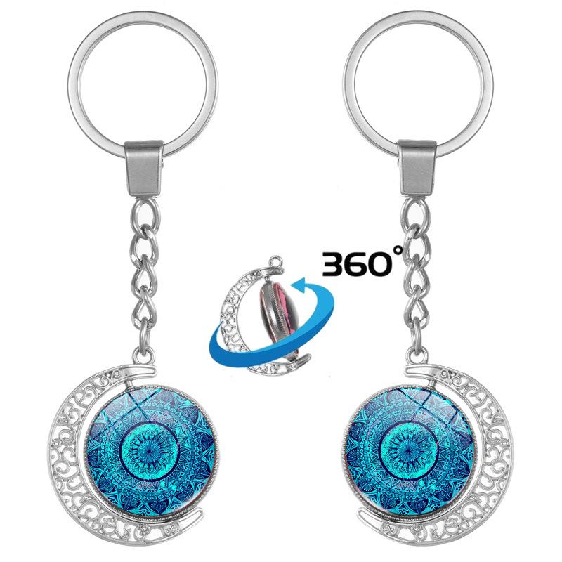 Double-Sided Rotating Mandala Gem Keychain Ornament