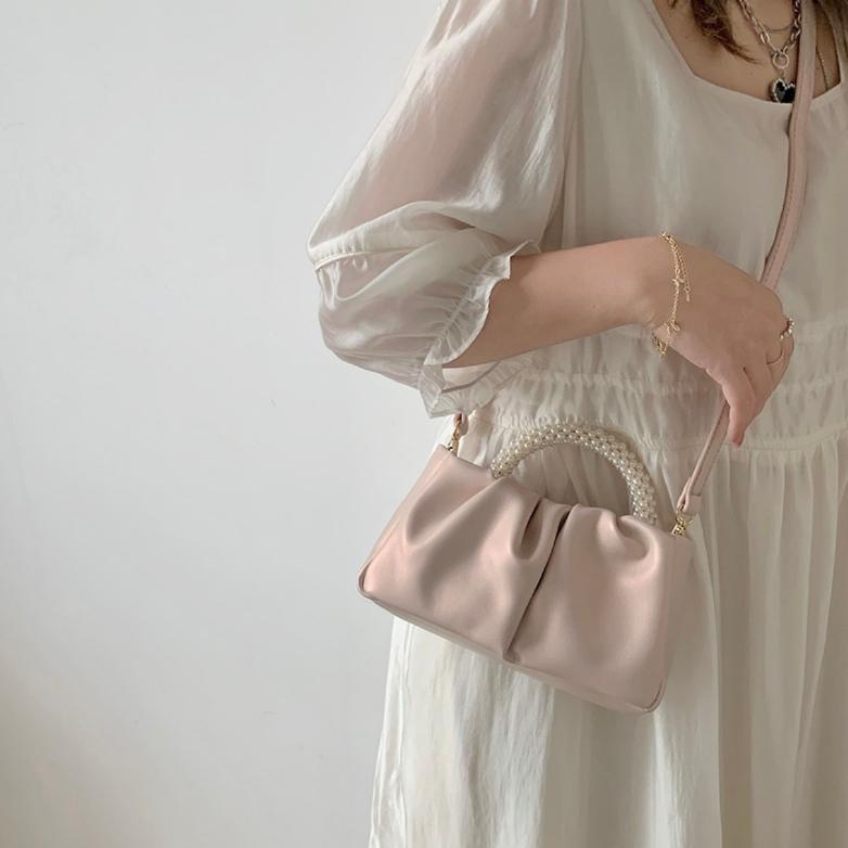 Zoete Dames Tas Parel Handtas Damesmode Veelzijdige Geplooide Messenger Wolk Tas Parelmoer Mini Mobiele Telefoontas