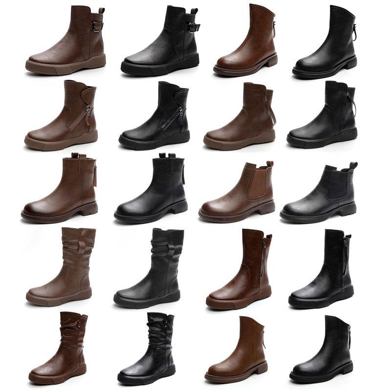 Autumn and Winter Retro Leather Martin Women's Versatile Short Low Tube Thick Sole Thin Knight