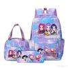 KPOP Nylon 3 Piece Set School Backpack for Students with Cartoon Print Air Cushion Design