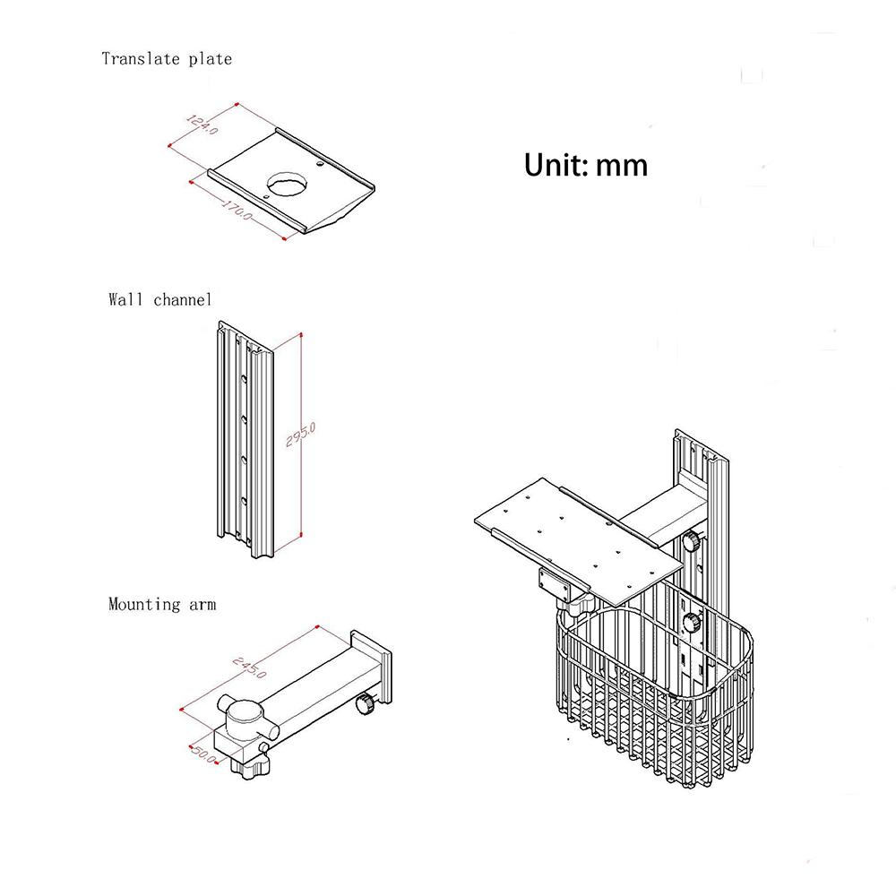 Aluminum Alloy Straight Arm Wall Mount, Device Monitor Stand with Storage Basket, Wall Mount for Monitor