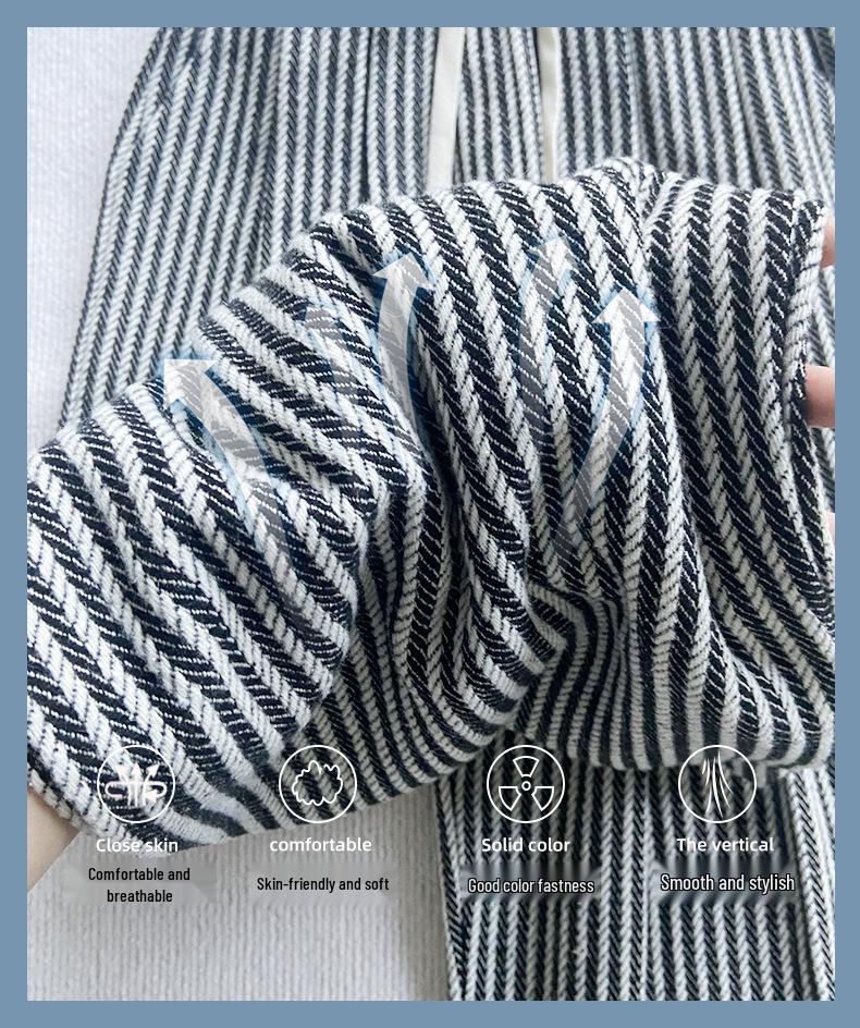 High-Quality Women's Retro Striped Wool Pants - Autumn/Winter Casual High-Waisted Slimming Straight-Leg with Wide-Leg Drape