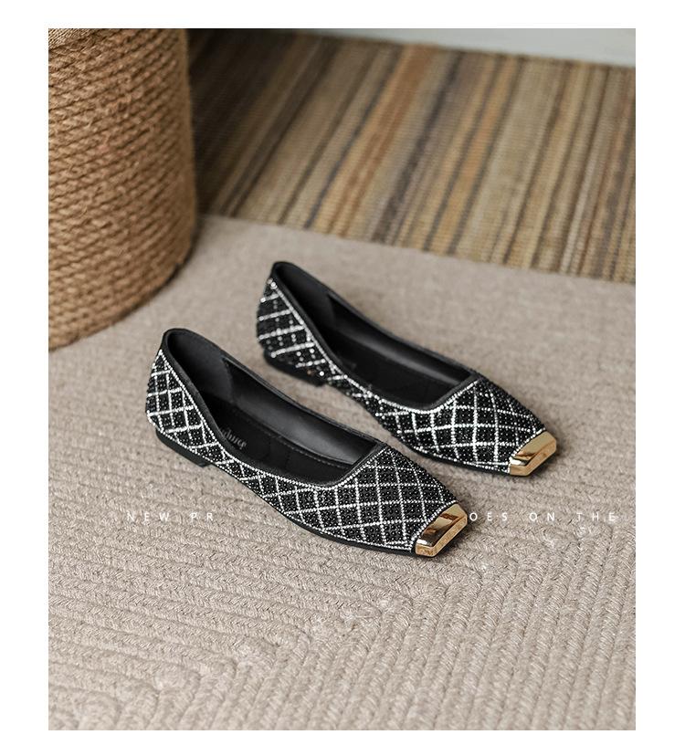 Fashion Women Slip-on Loafer Bling Pearlet Square Toe Boat Shoes Girl Beautiful Flat Casual Shoes