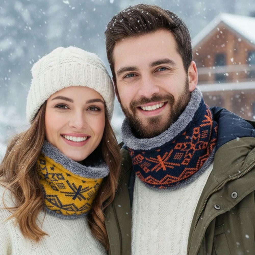 Thick Winter Knitted Scarf Snowflake Warm Neck Warmer Sport Scarf Fleece Muffler  Women