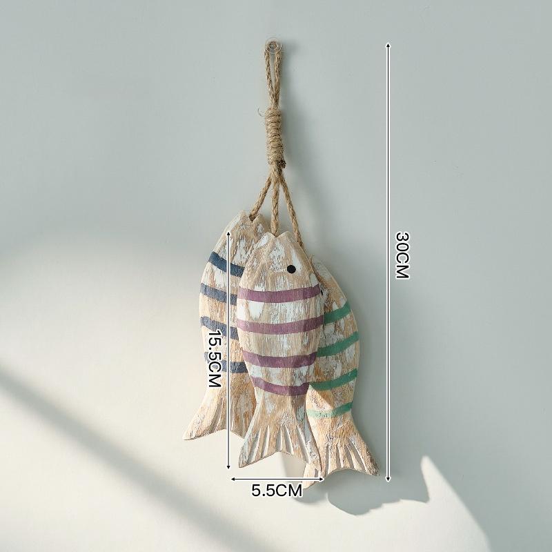 Handmade Vintage Woodfish Wall Decor 1Pcs Mediterranean Coastal Nautical Theme