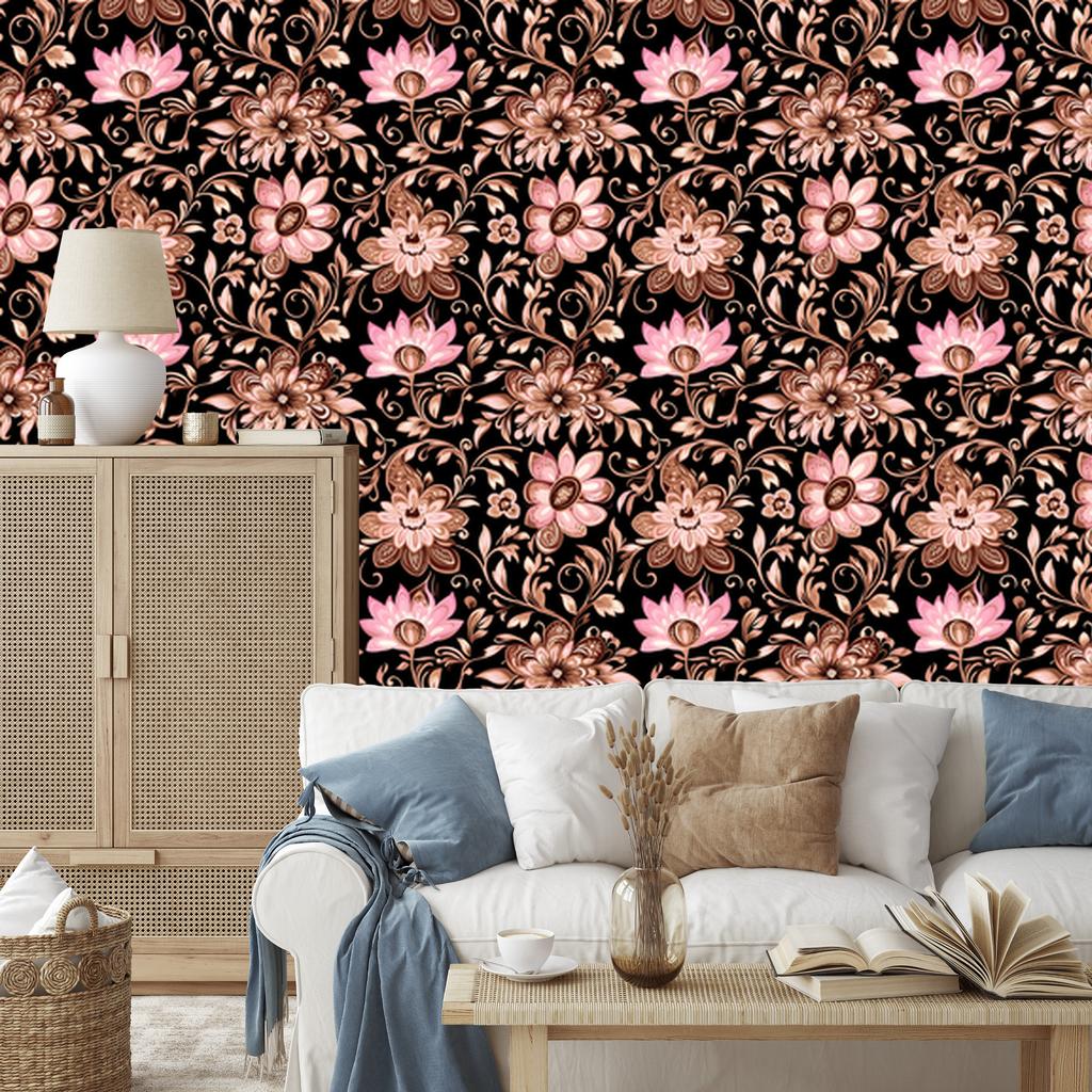 Wallpaper Beautiful Flowers Rust and Orange for the Living Room and Bedroom 50x1000