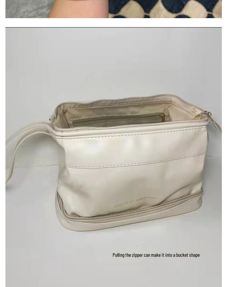 Double-Layer Cloud Makeup Bag for Women: Large-Capacity, Portable Travel PU Toiletry & Cosmetics Organizer
