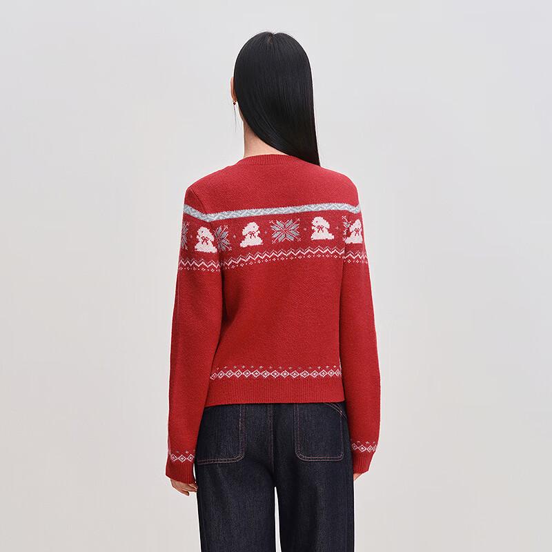 Ledin Fair Isle Cartoon Rabbit Contrast Knit Cardigan