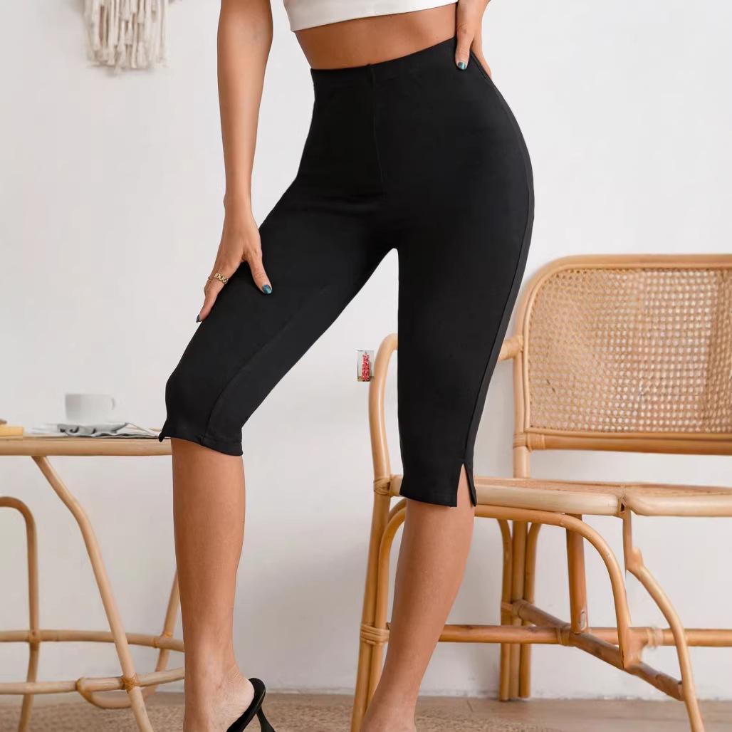 

2026 European Summer Women s Elastic Waist Slim Fit Casual Split Leggings Extra Large чорний