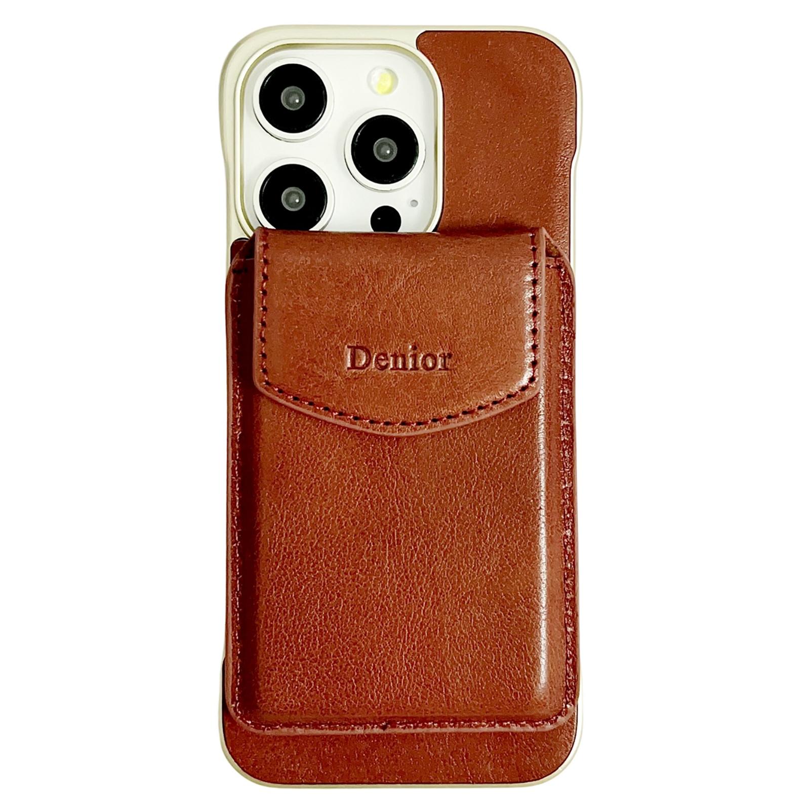 

DENIOR Магнитный чехол из натуральной коровьей кожи для iPhone 16 Pro Max, чехол для телефона с подставкой из ПК и держателем для карт Red