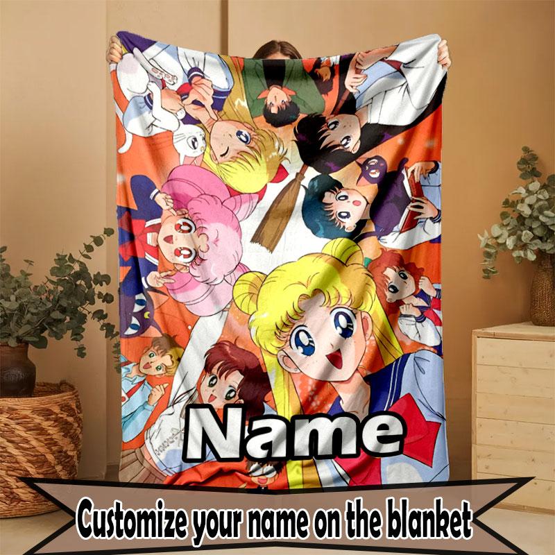 Custom Name Personalized Sailor Moon Print Blanket, Home Decor, Bedroom, Sofa, Camping, Couch, Gifts for Birthday Christmas