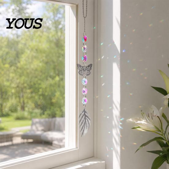 Wall Hanging Decor Colorful Crystal Suncatcher, Sun Catcher for Windows, Healing Glamorous Decoration Home, Crystals Prism Rainbow Maker,