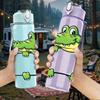 1PC Cute Crocodile Cartoon Animal Print 750ml Color Plastic Sports Water Bottle Leakproof Flip Straw Lid Suitable for Sports Office Home Use