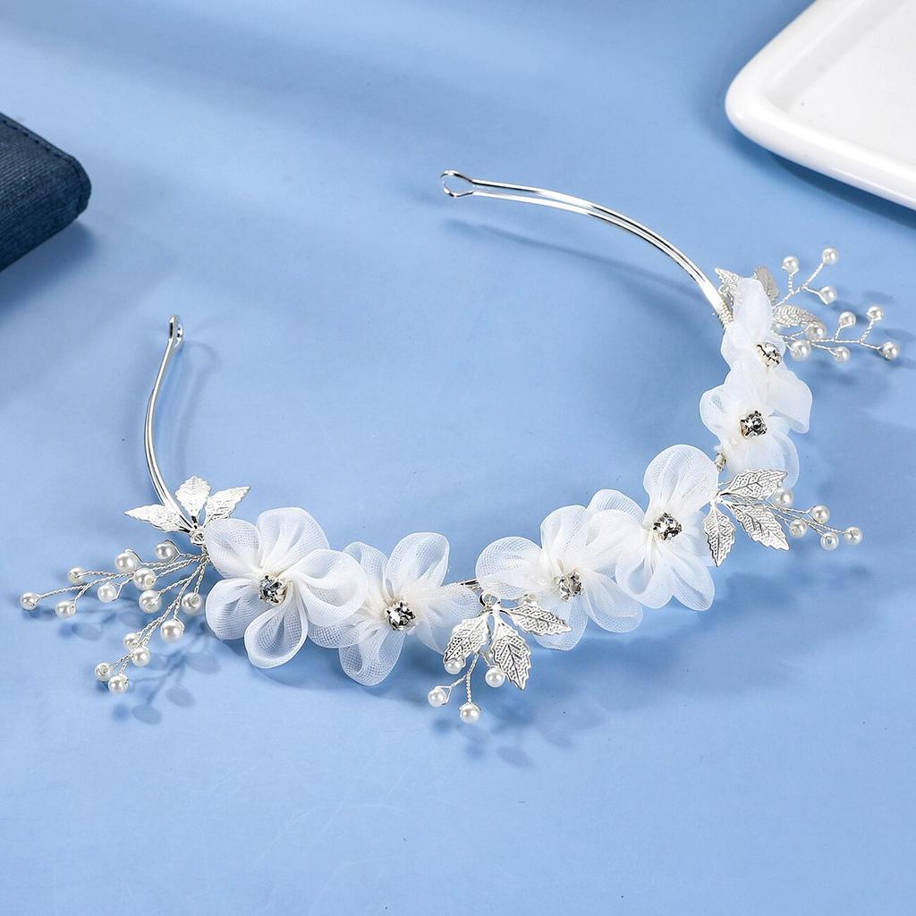 Korean Style Bridal Hair Vine, Forest Vintage Fabric Flower Headpiece, Sweet Silver Hair Accessory for Wedding Updo & Boho Bride