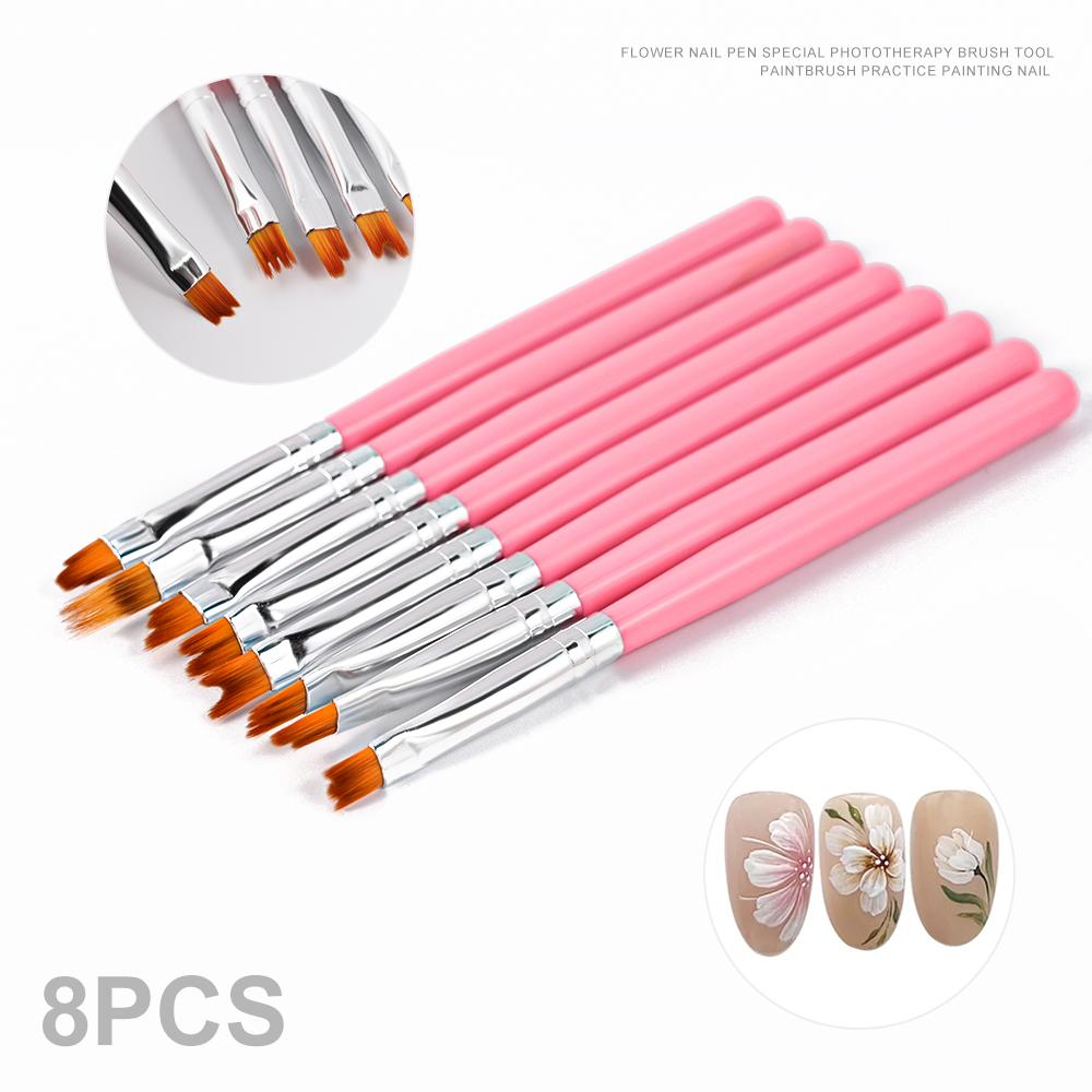 8pcs/set Black Acrylic Nail Art Painting Pens for Nail Design Soft Slender Brush Gradient Gel Drawing DIY Brush Manicure Tool