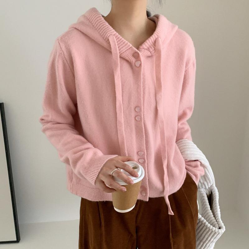 Real Shot Hooded Fashion Loose Knitted Cardigan Autumn and Winter New Lazy Style Solid Color Versatile Outer Wear Thickened Sweater Women