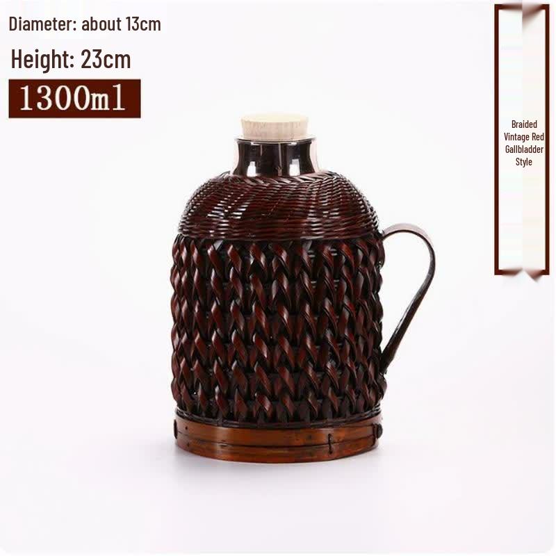 JingJingRS Retro Bamboo Woven Thermos Flask
