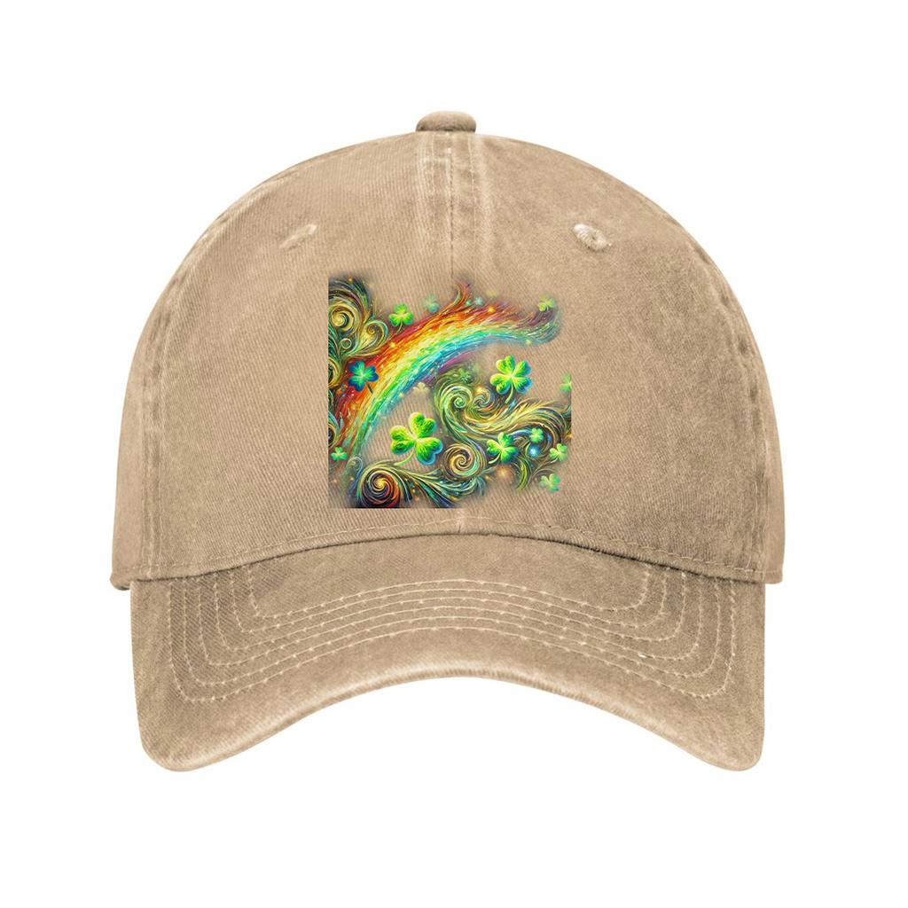 St Patricks Day Rainbow Clover Print Cotton Baseball Cap Adjustable Curved Brim Casual Dad Hat Unisex