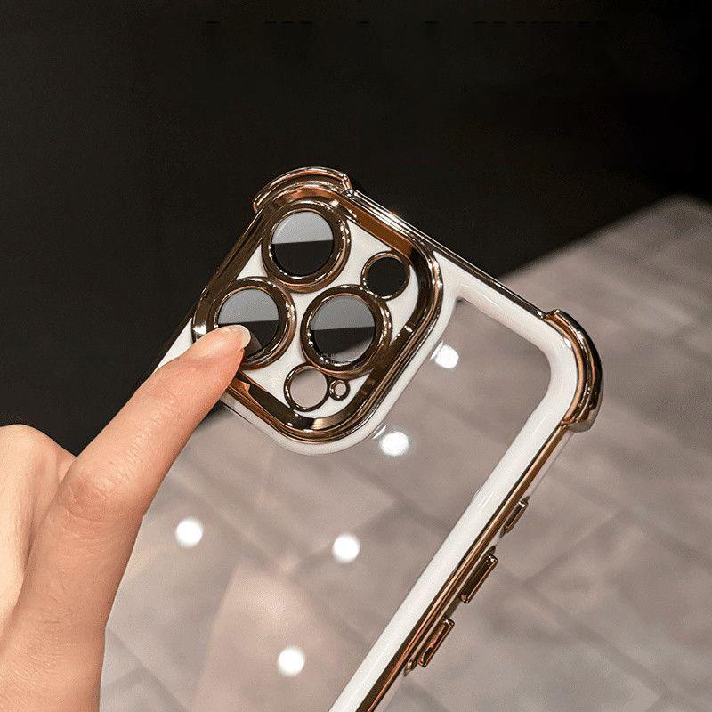 Luxury Plating Clear Shockproof Phone Case For iPhone 16 15 14 13 12 11 Pro Max Plus Soft Bumper Armor  Hard Acrylic Back Cover