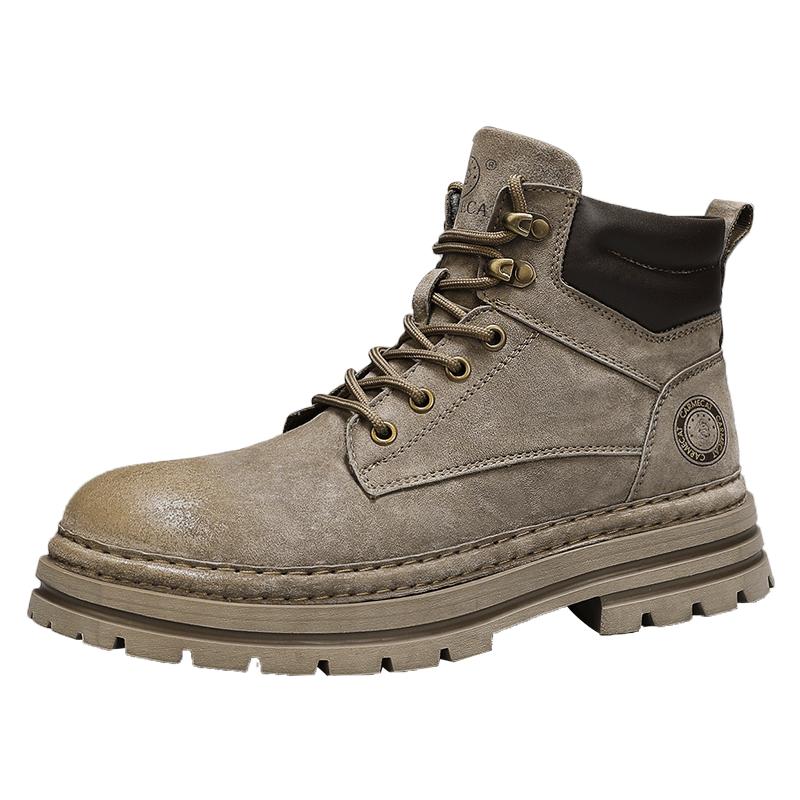 

Men s Outdoor Leisure Work Boots - Retro Style First Layer Pig Skin Non Slip Rubber Sole 38