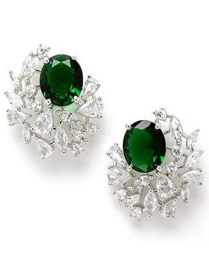 Women's Green American Diamond Stud Earrings, Metal, Cubic Zirconia