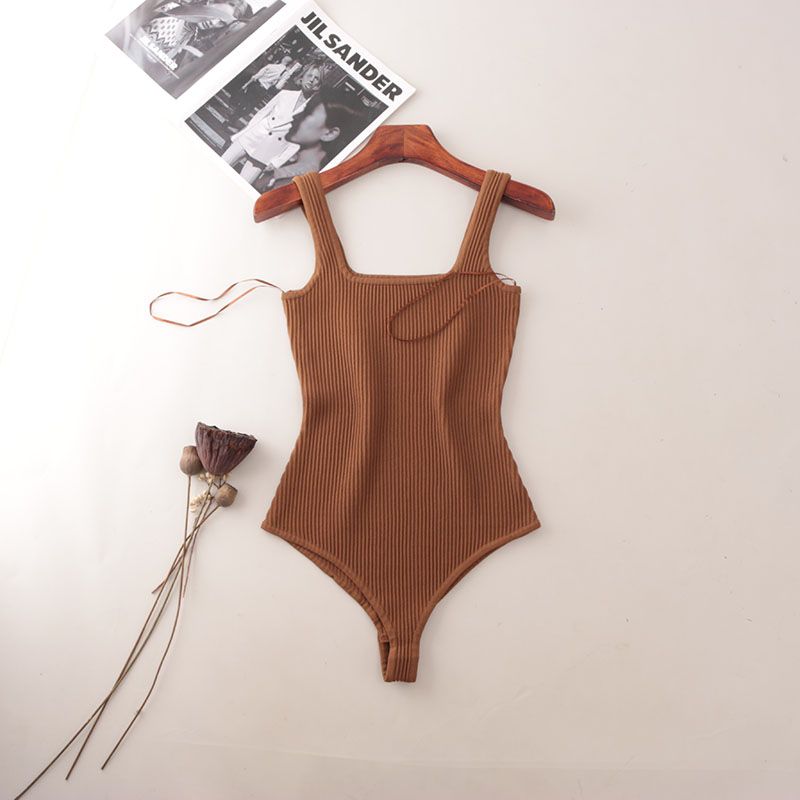 Western Style High-Fixed Rib Square Collar Pure Desire Positioning Clothing Foreign Trade Original Order Slim fit Briefs Sexy One-Piece Vest