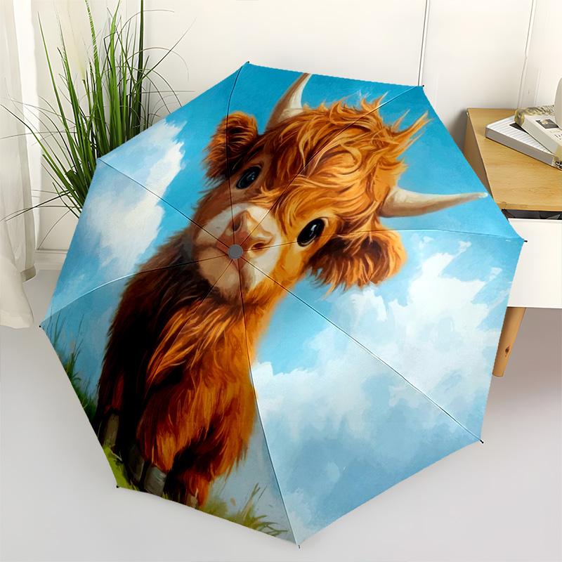 1pc Animals: rabbit, cat, deer Umbrella Portable Folding Umbrella Iron Frame Hole Bone Structure Outdoor Home Umbrella