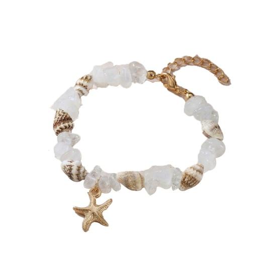 Starfish Conch Stone Beaded Bracelets Simple Beads Bracelets Adjustable Length Bracelets Sea Themed Beach Jewelry for Women Girls